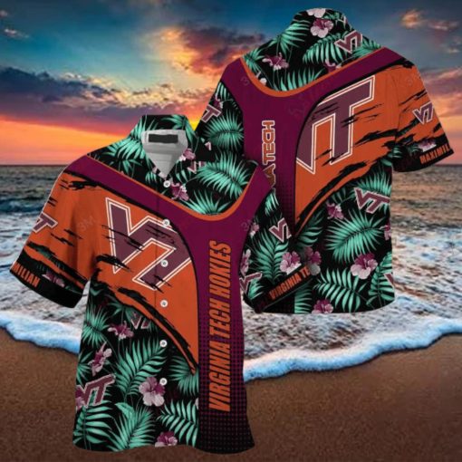 Custom Name Green Orange NCAA Virginia Tech Hokies Hawaiian Shirt