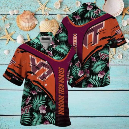 Custom Name Green Orange NCAA Virginia Tech Hokies Hawaiian Shirt