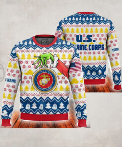 Custom Name Grinch X Us Marines Ugly Sweater V2