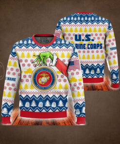 Custom Name Grinch X Us Marines Ugly Sweater V2