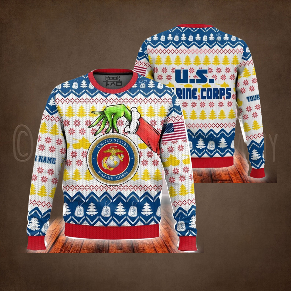 Custom Name Grinch X Us Marines Ugly Sweater V2 Custom Name Grinch X Us Marines Ugly Sweater V2