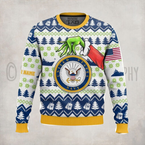 Custom Name Grinch X Us Navy Ugly Sweater V2