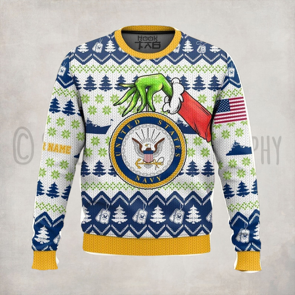 Custom Name Grinch X Us Navy Ugly Sweater V2 Custom Name Grinch X Us Navy Ugly Sweater V2