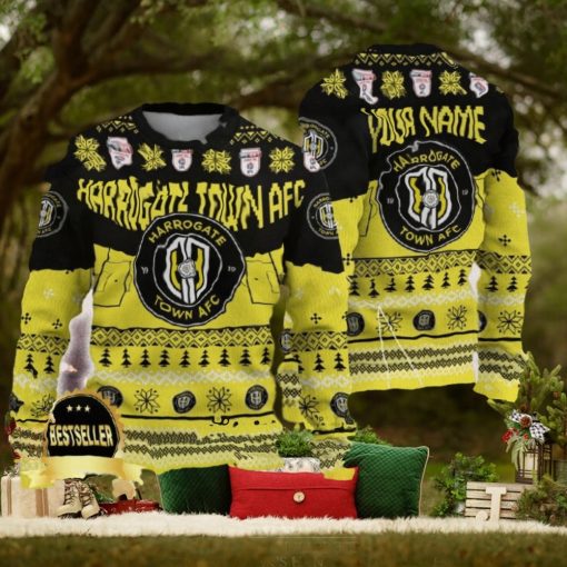 Custom Name Harrogate Town AFC Ugly Christmas Sweater New Logo Gift For Men And Women Fans