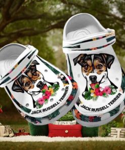 Custom Name Jack Russell Hibiscus Dog Crocs for Terrier Moms