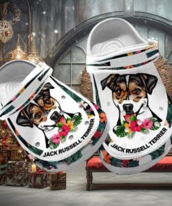 Custom Name Jack Russell Hibiscus Dog Crocs for Terrier Moms