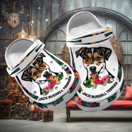 Custom Name Jack Russell Hibiscus Dog Crocs for Terrier Moms