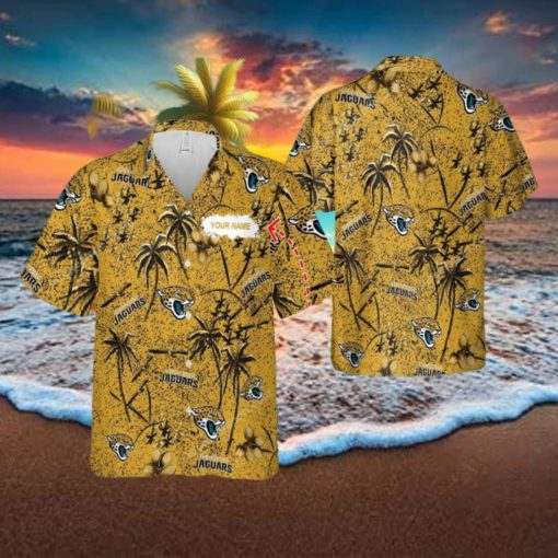 Custom Name Jacksonville Jaguars 3D 3D Hawaiian Shirt Gold Flower Vintage For Beach