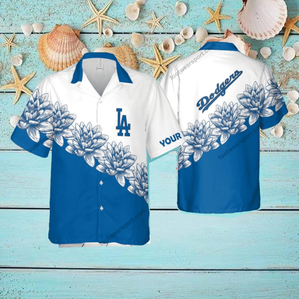 Custom Name MLB Los Angeles Dodgers Party AOP Hawaiian Shirt Flower For Summer