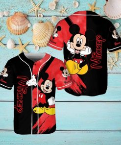 Custom Name Mickey Mouse Red Black Disney Baseball Jersey Shirt