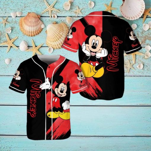 Custom Name Mickey Mouse Red Black Disney Baseball Jersey Shirt