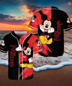 Custom Name Mickey Mouse Red Black Disney Baseball Jersey Shirt