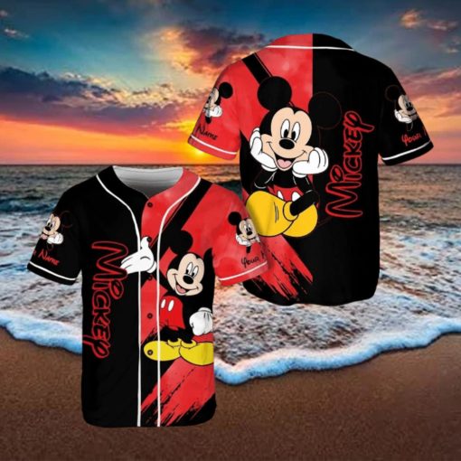 Custom Name Mickey Mouse Red Black Disney Baseball Jersey Shirt