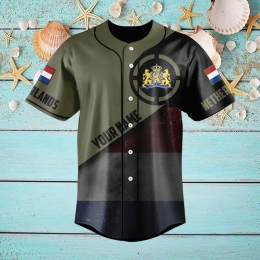 Custom Name Netherlands Round Style Grunge Flag Baseball Jersey Shirt Gift For Men And Women