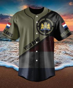 Custom Name Netherlands Round Style Grunge Flag Baseball Jersey Shirt Gift For Men And Women