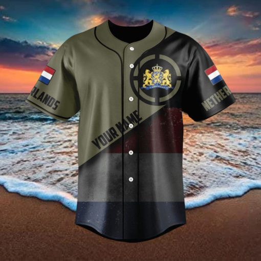 Custom Name Netherlands Round Style Grunge Flag Baseball Jersey Shirt Gift For Men And Women