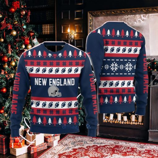 Custom Name New England Christmas Gift Ugly Christmas Sweater