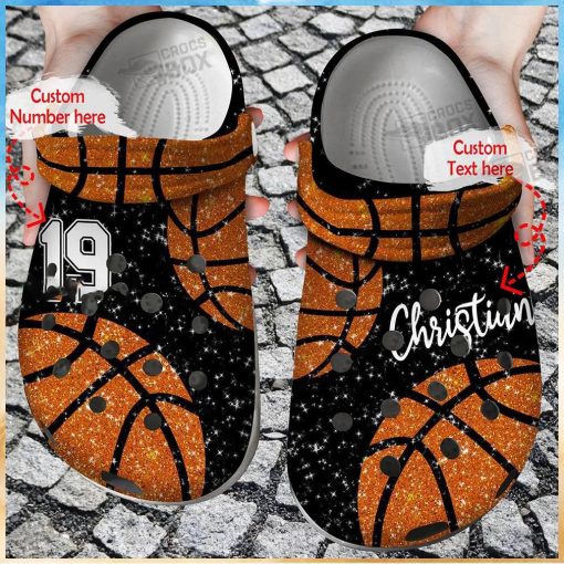 Custom Name Number Basketball Glitter Crocs Clogs Womens