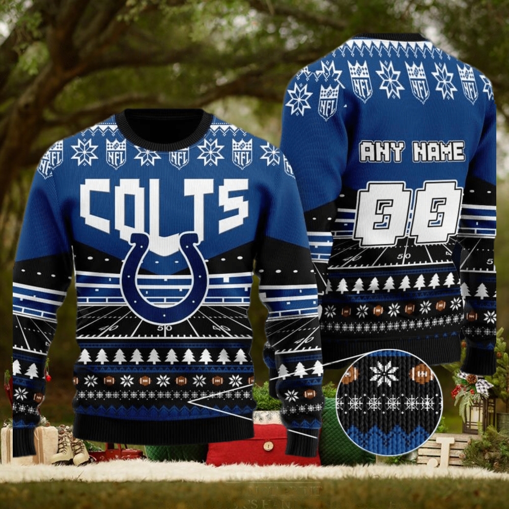 Custom Name Number Nfl Indianapolis Colts Rugby Stadium Ugly Christmas  Sweater - Teeclover