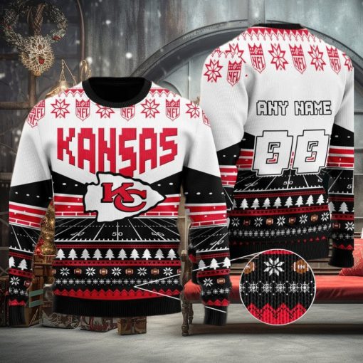 Custom Name Number Nfl Kansas City Chiefs Rugby Stadium Ugly Christmas Sweater
