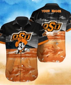 Custom Name Oklahoma State Cowboys NCAA Logo Dolphin Beach Funny Hawaiian Shirt