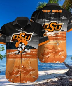 Custom Name Oklahoma State Cowboys NCAA Logo Dolphin Beach Funny Hawaiian Shirt 1 Custom Name Oklahoma State Cowboys NCAA Logo Dolphin Beach Funny Hawaiian Shirt