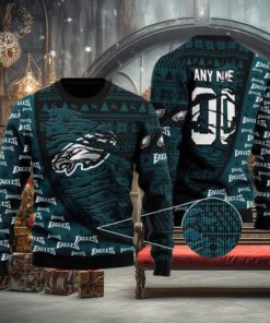 Custom Name Philadelphia Eagles Woolen Ugly Christmas Sweater