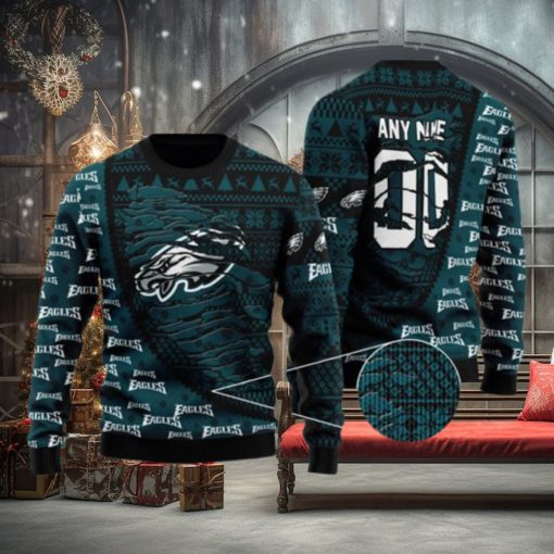 Custom Name Philadelphia Eagles Woolen Ugly Christmas Sweater