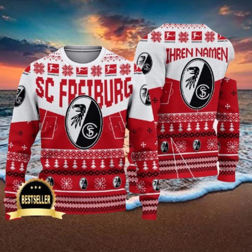 Custom Name SC Freiburg Ugly Christmas Sweater New Logo Gift For Men And Women Fans