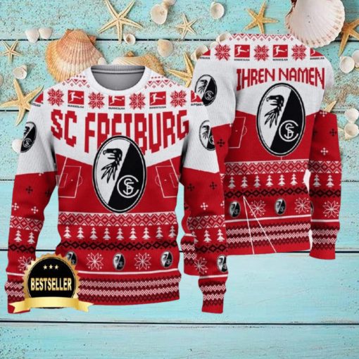 Custom Name SC Freiburg Ugly Christmas Sweater New Logo Gift For Men And Women Fans