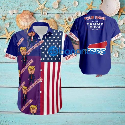 Custom Name Trump Angry North Carolina Hawaiian Shirt Baby Trump Pointing USA Flag Gift For Fans Trump Votes