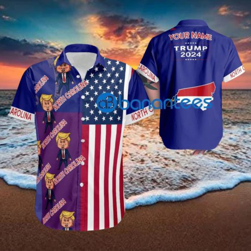 Custom Name Trump Angry North Carolina Hawaiian Shirt Baby Trump Pointing USA Flag Gift For Fans Trump Votes