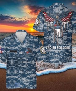 Custom Name US Navy VRC 50 Foo Dogs Hawaiian Shirt Summer Vacation Button Shirt