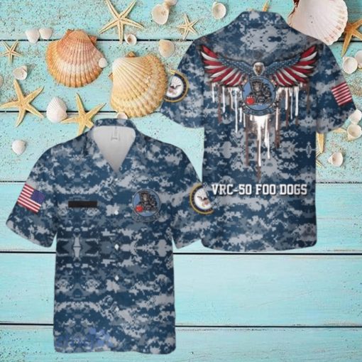 Custom Name US Navy VRC 50 Foo Dogs Hawaiian Shirt Summer Vacation Button Shirt