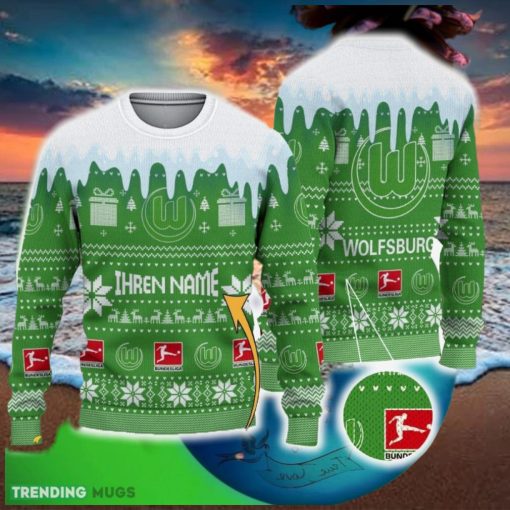 Custom Name VfL Wolfsburg Ugly Christmas 3D Sweater Gift For Men And Women