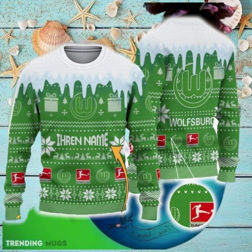 Custom Name VfL Wolfsburg Ugly Christmas 3D Sweater Gift For Men And Women