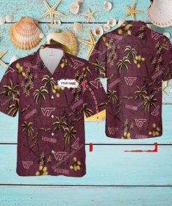 Custom Name Virginia Tech Hokies Aloha 3D Hawaiian Shirt Gold Flower Vintage Gift Summer