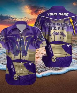 Custom Name Washington Huskies NCAA Collar Beach Hawaiian Shirt Men And Women Gift