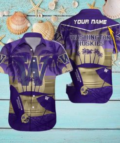 Custom Name Washington Huskies NCAA Collar Beach Hawaiian Shirt Men And Women Gift