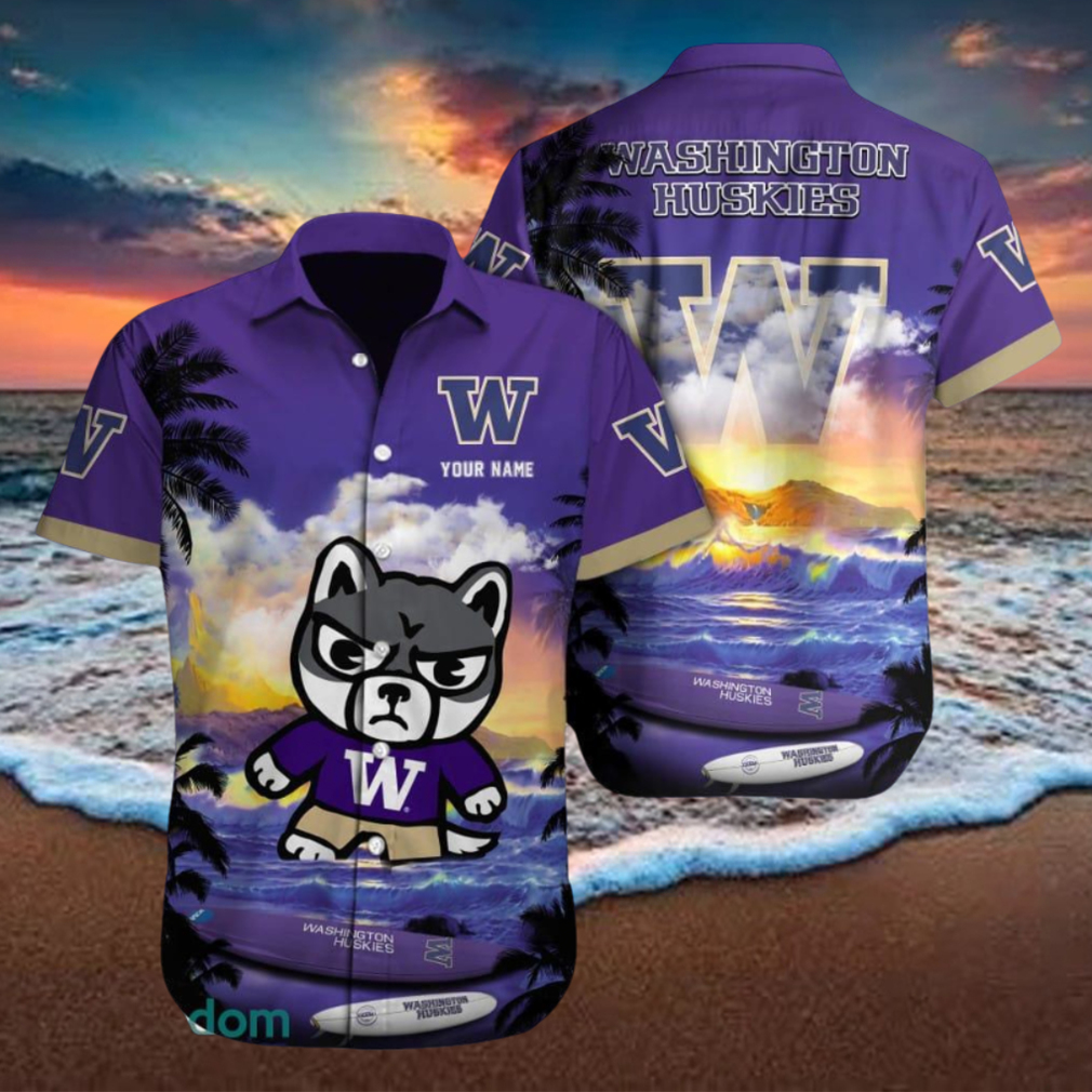 Custom Name Washington Huskies NCAA Unisex Brand AOP Hawaiian Shirt Gift For Fans Custom Name Washington Huskies NCAA Unisex Brand AOP Hawaiian Shirt Gift For Fans