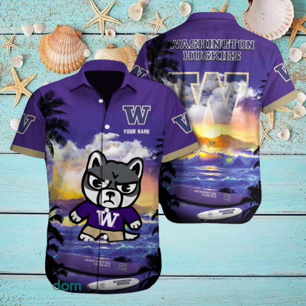 Custom Name Washington Huskies NCAA Unisex Brand AOP Hawaiian Shirt Gift For Fans Custom Name Washington Huskies NCAA Unisex Brand AOP Hawaiian Shirt Gift For Fans