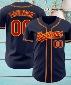 Custom Navy Red Gold Authentic Baseball Jersey