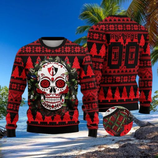 Custom Number And Name LIGA MX Atlas F.C Special Sugar Skull Christmas Ugly Sweater Gift For Men And Women