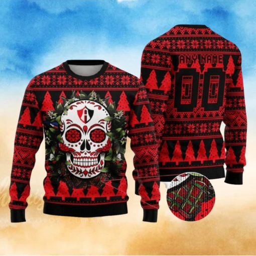 Custom Number And Name LIGA MX Atlas F.C Special Sugar Skull Christmas Ugly Sweater Gift For Men And Women