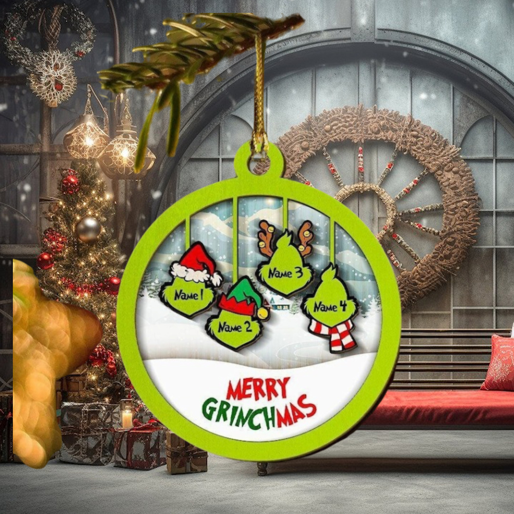 Custom Ornament Engraved Names Christmas 2022 Grinch Wood Family Decoration Usa Custom Ornament Engraved Names Christmas 2022 Grinch Wood Family Decoration Usa