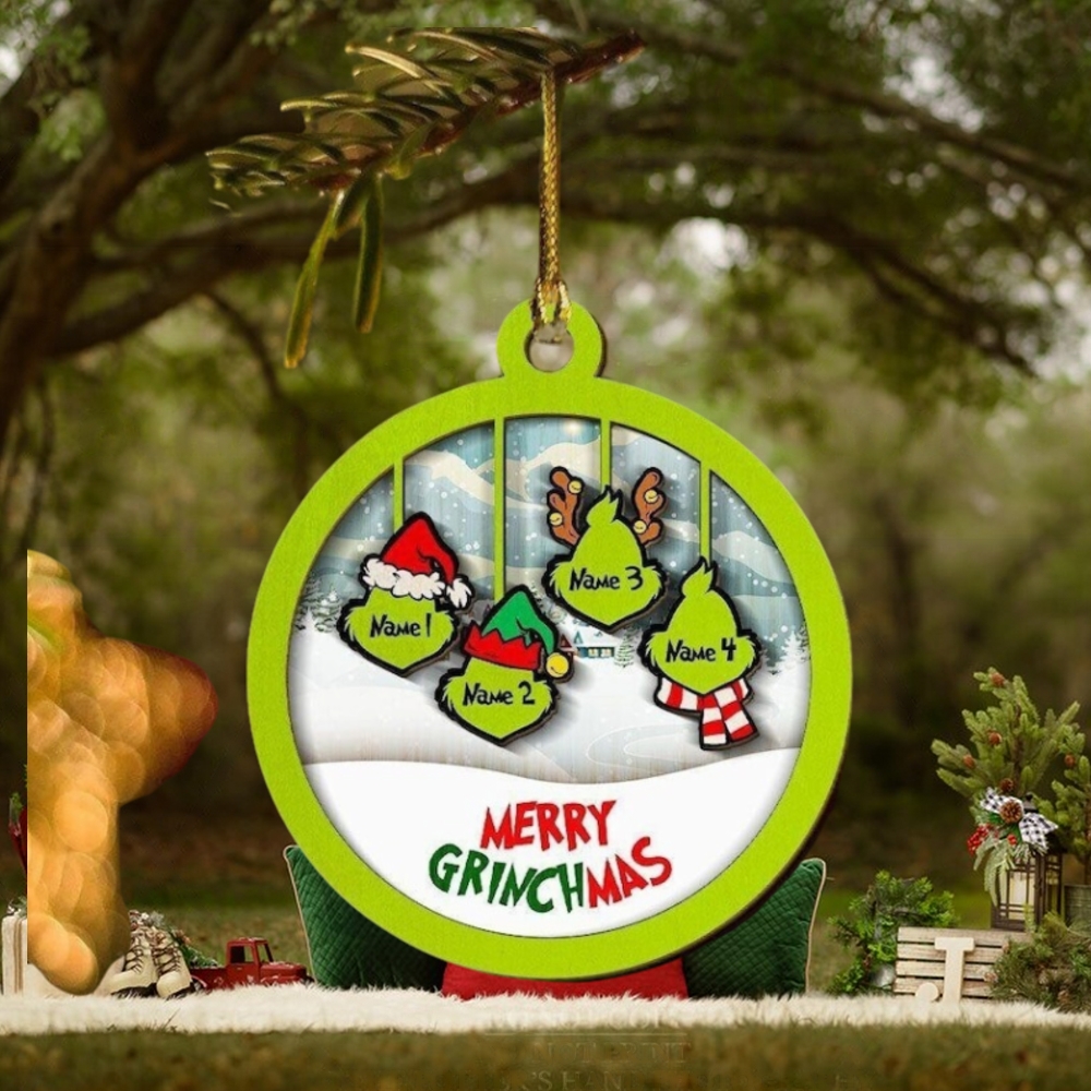 Custom Ornament Engraved Names Christmas 2022 Grinch Wood Family Decoration Usa Custom Ornament Engraved Names Christmas 2022 Grinch Wood Family Decoration Usa