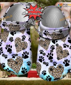 Custom Personalized Dog Paw Heart Leopard Clog Crocs for Pet Lovers