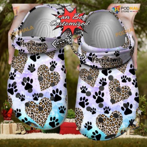 Custom Personalized Dog Paw Heart Leopard Clog Crocs for Pet Lovers