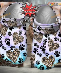 Custom Personalized Dog Paw Heart Leopard Clog Crocs for Pet Lovers