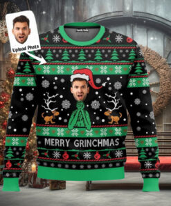 Custom Photo Merry Grinchmas Ugly Christmas Sweater, Funny Xmas Sweatshirt, Vintage Xmas Movie Crewneck Sweater, Holiday Gift Ideas